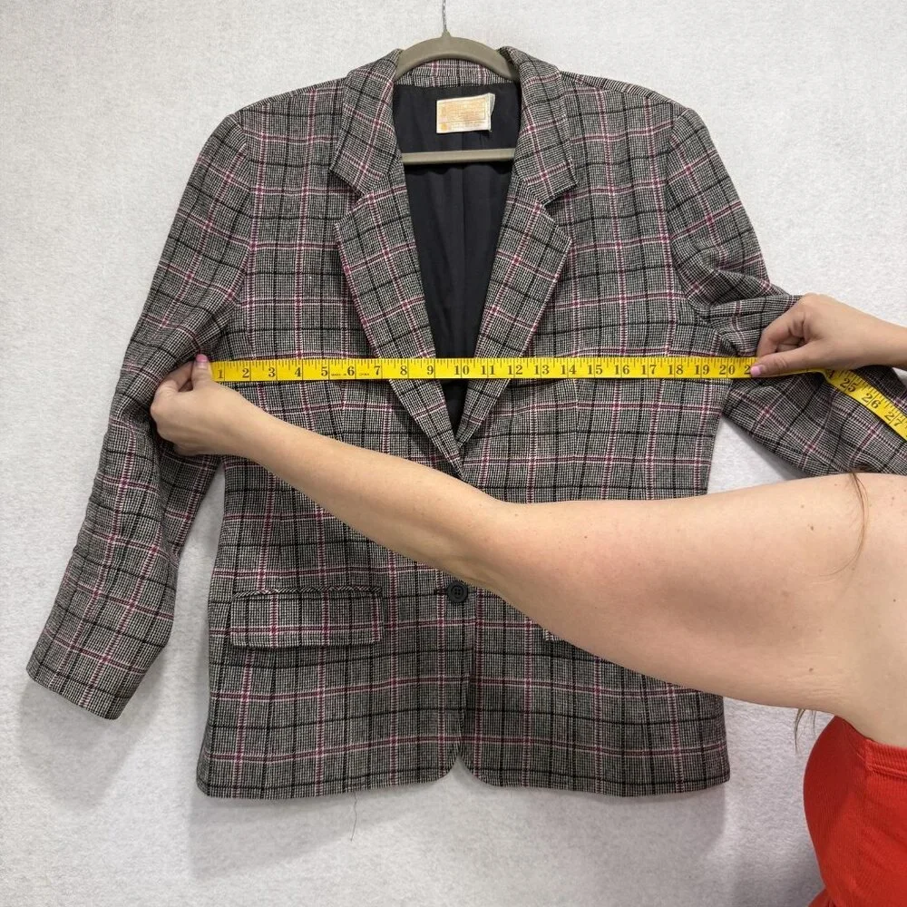 Vintage Pendleton Blazer Womens 12 Plaid Wool Blend Jacket Made USA 80s